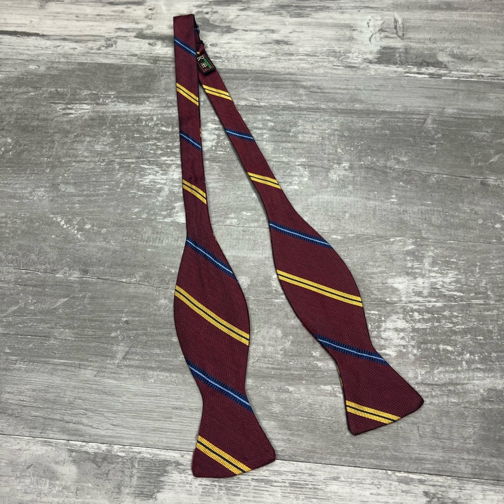 R. Hanauer Maroon w/ Gold & Navy Stripe Bowtie Bow Tie